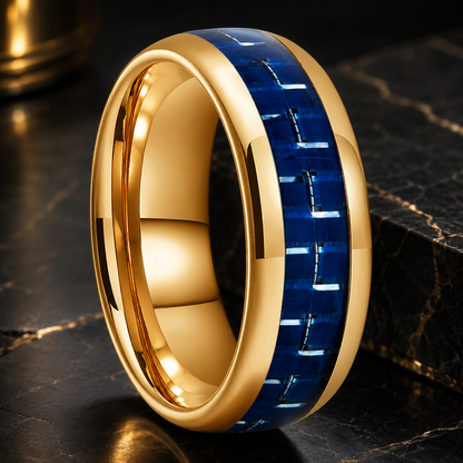 Blue Carbon Fiber Inlay Tungsten Ring
