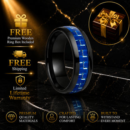Blue Carbon Fiber Inlay Tungsten Ring
