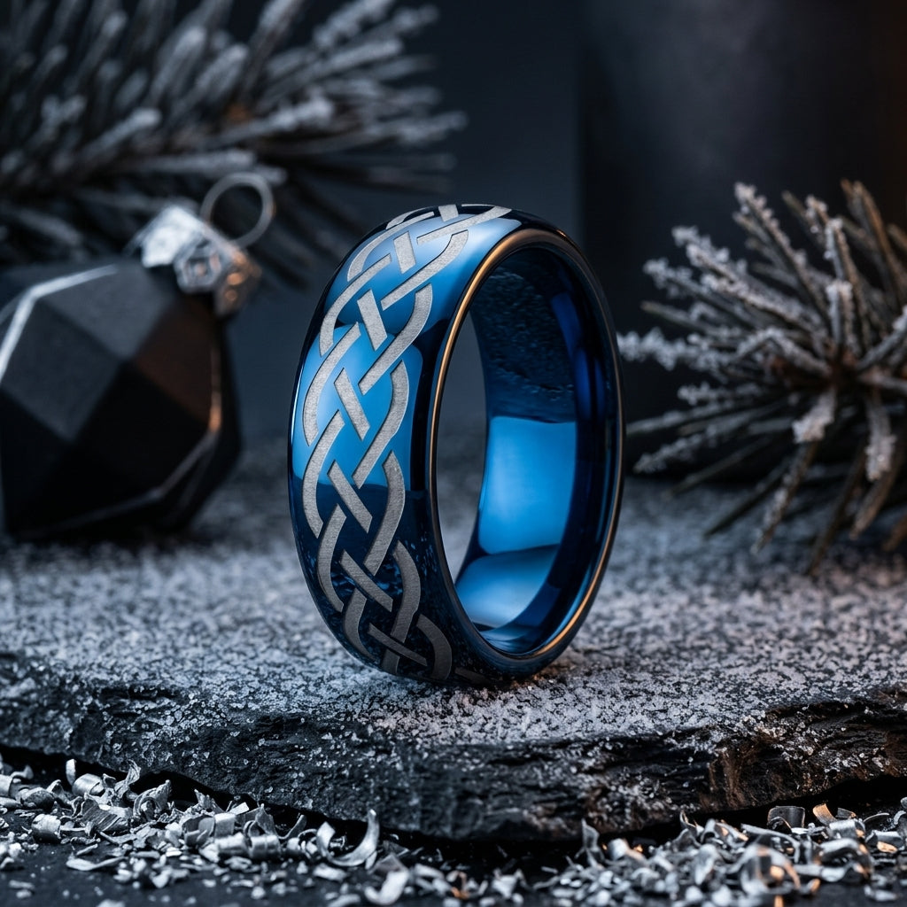 Blue Celtic Knot Tungsten Ring