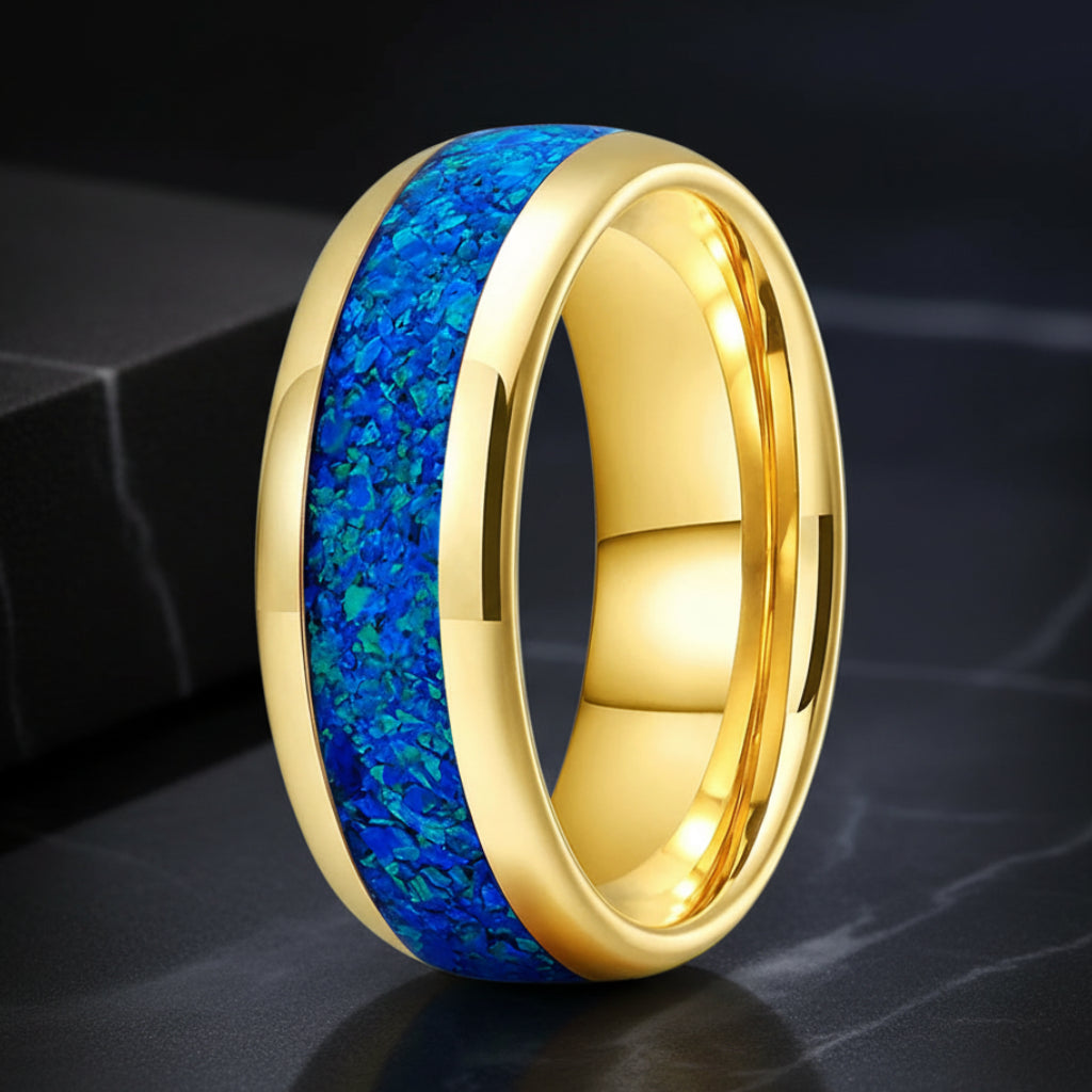 Blue Opal Tungsten Ring