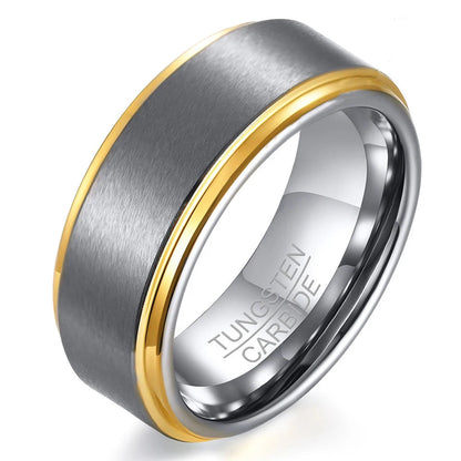 8mm Brushed Tungsten Ring with Gold Edge