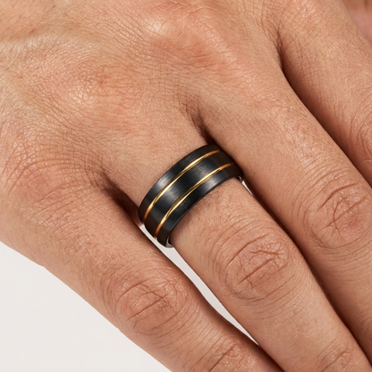 8mm Brushed Black Tungsten Ring with Double Groove