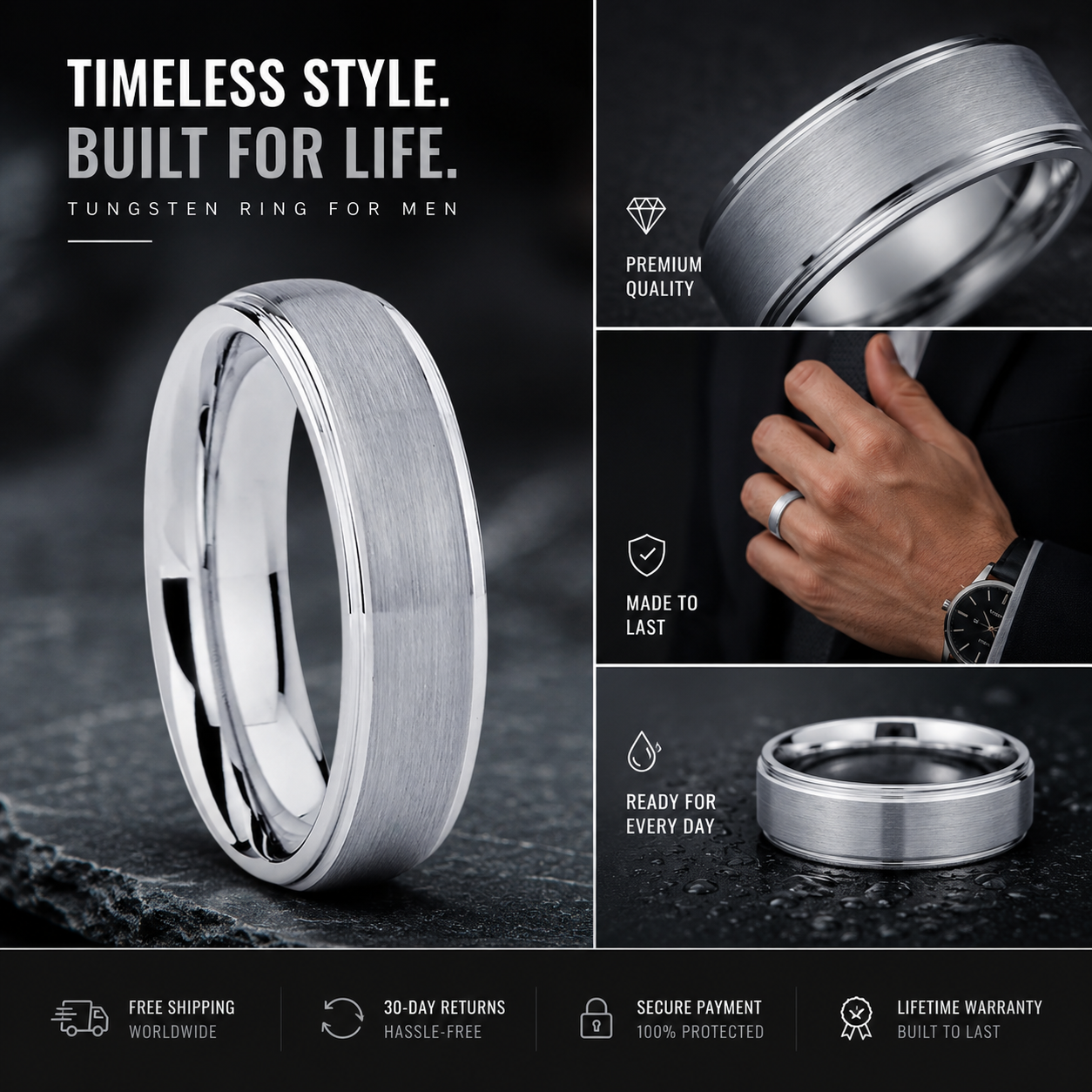 Brushed Silver Tungsten Wedding Band
