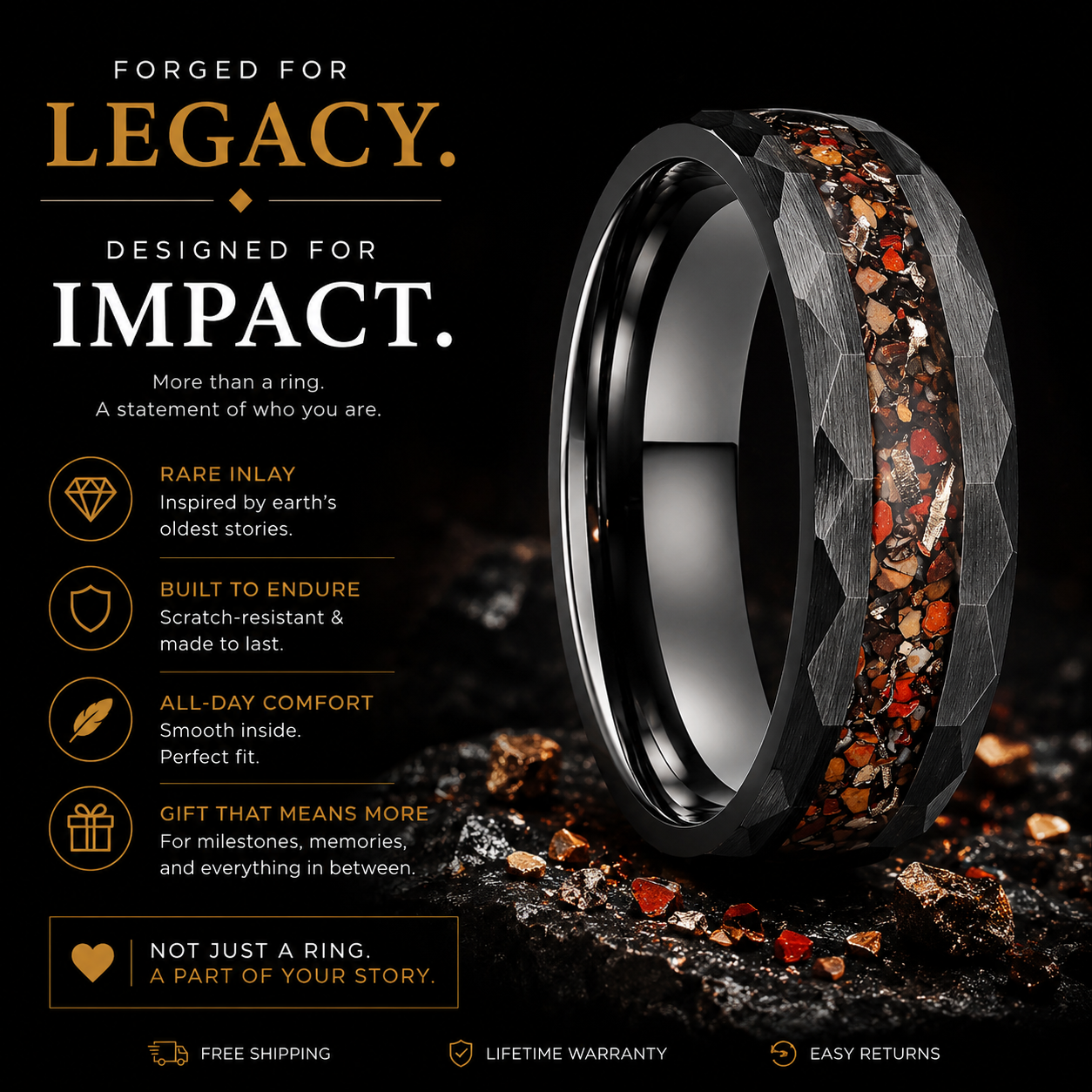 8mm Dinosaur Bone Tungsten Ring