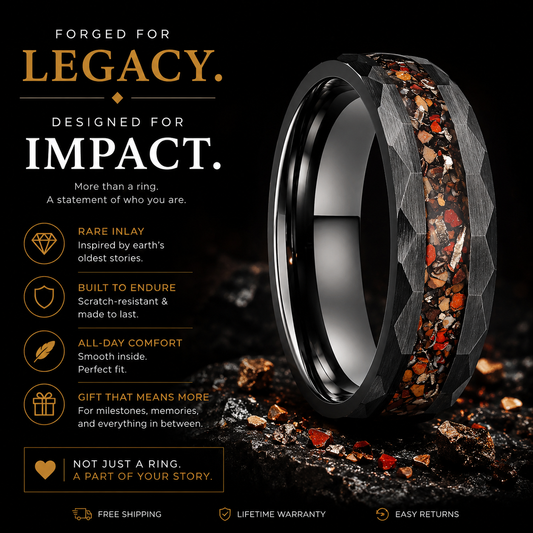 8mm Dinosaur Bone Tungsten Ring