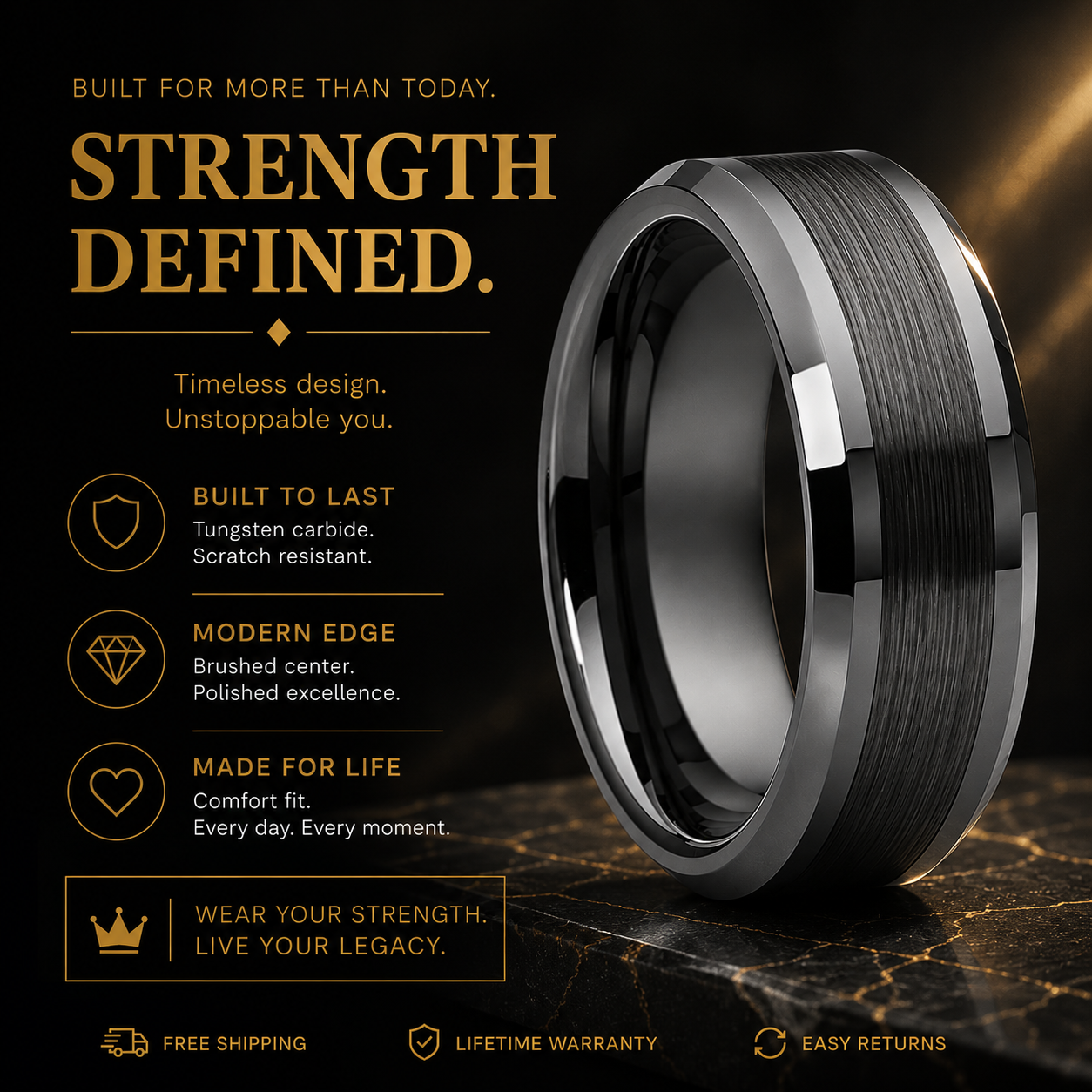 8mm Gunmetal Tungsten Ring for men