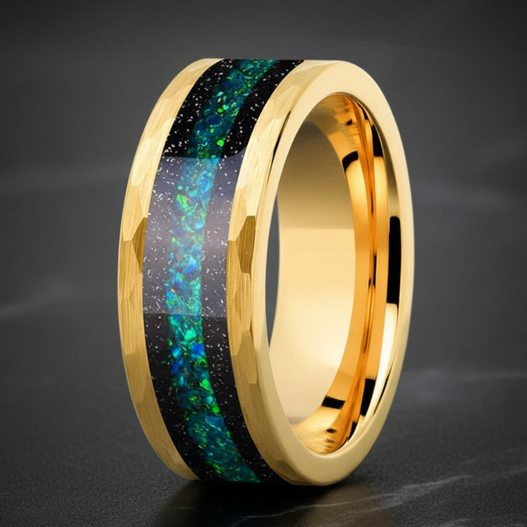 8mm Hammered Tungsten Ring Flowing Sand Inlay