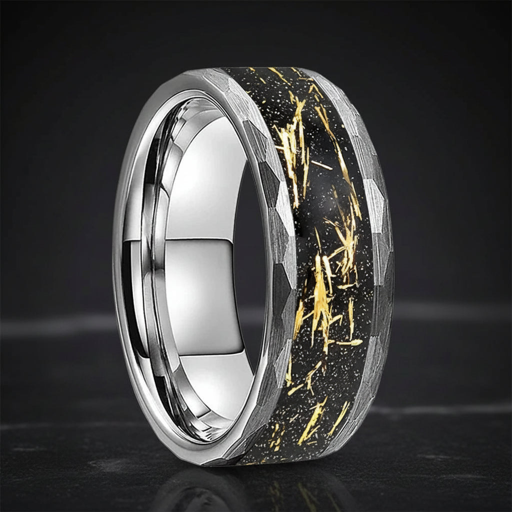 8mm Hammered Tungsten Wedding Band 