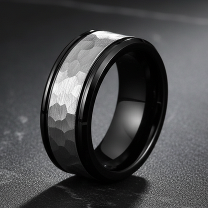 8mm Hammered Tungsten Mens Ring
