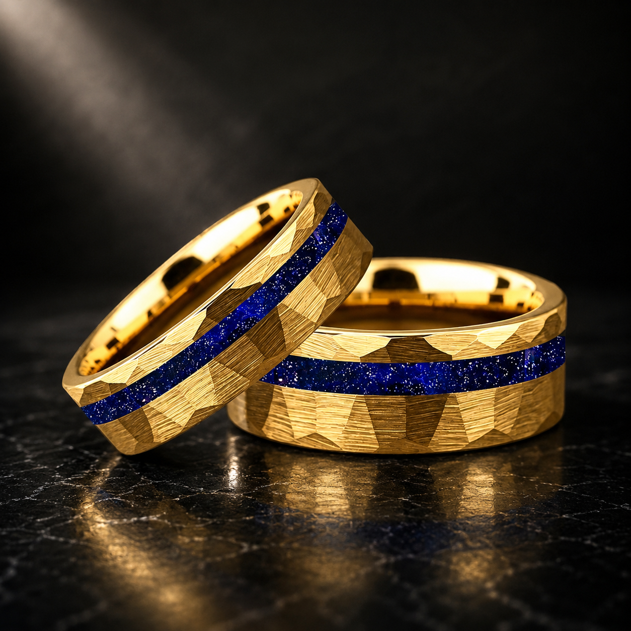 Hammered Tungsten Ring with Galaxy Sandstone Inlay