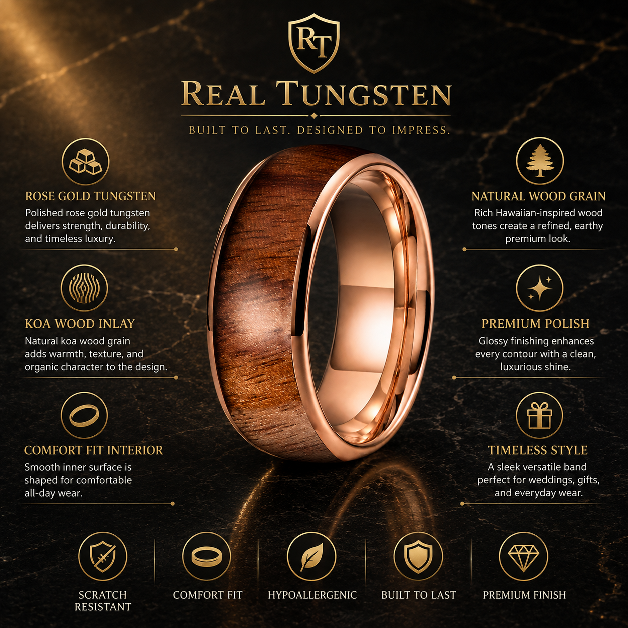 Koa Wood Tungsten Wedding Ring
