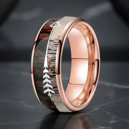 8mm Koa Wood, Zebra Wood & Antler Tungsten Ring