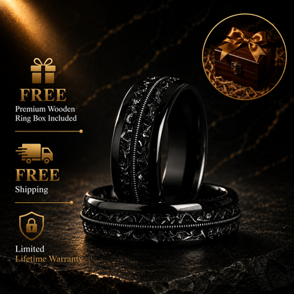 Meteorite and Guitar String Tungsten Ring