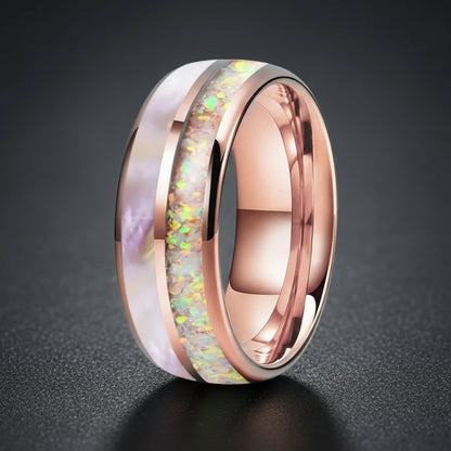 8mm Pink Abalone & Opal Tungsten Ring