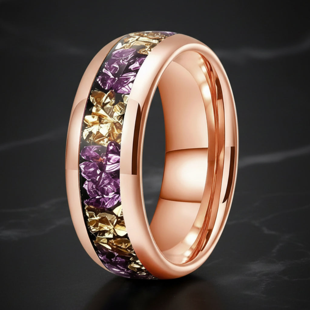8mm Purple and Gold Tungsten Ring