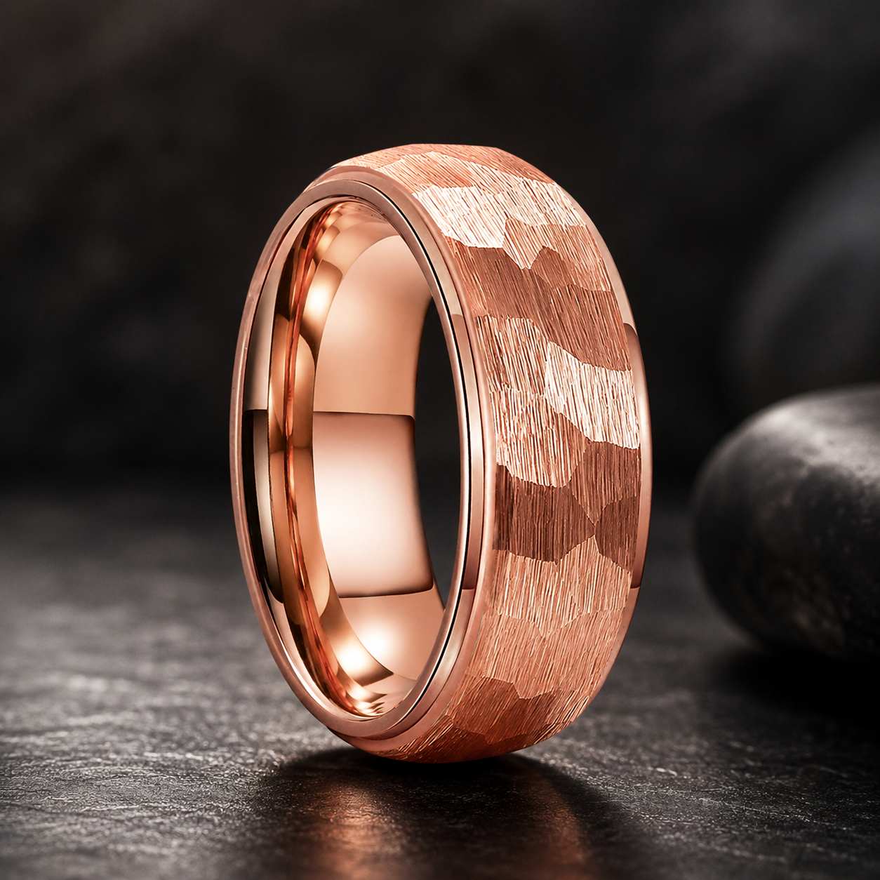 Rose Gold Hammered Tungsten Ring