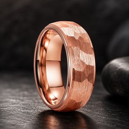Rose Gold Hammered Tungsten Ring