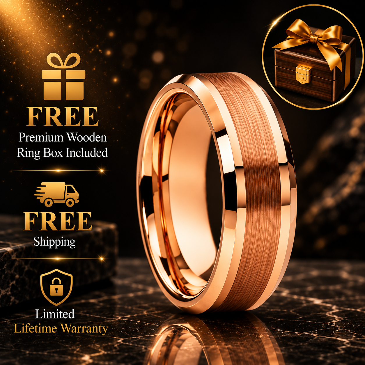 8mm-Rose Gold Plated Tungsten Ring