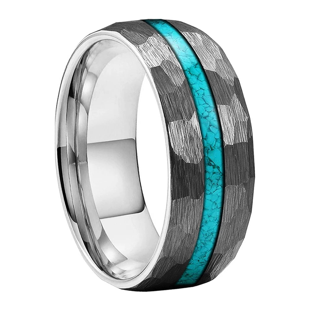 8mm Silver Tungsten Hammered Ring
