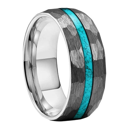 8mm Silver Tungsten Hammered Ring