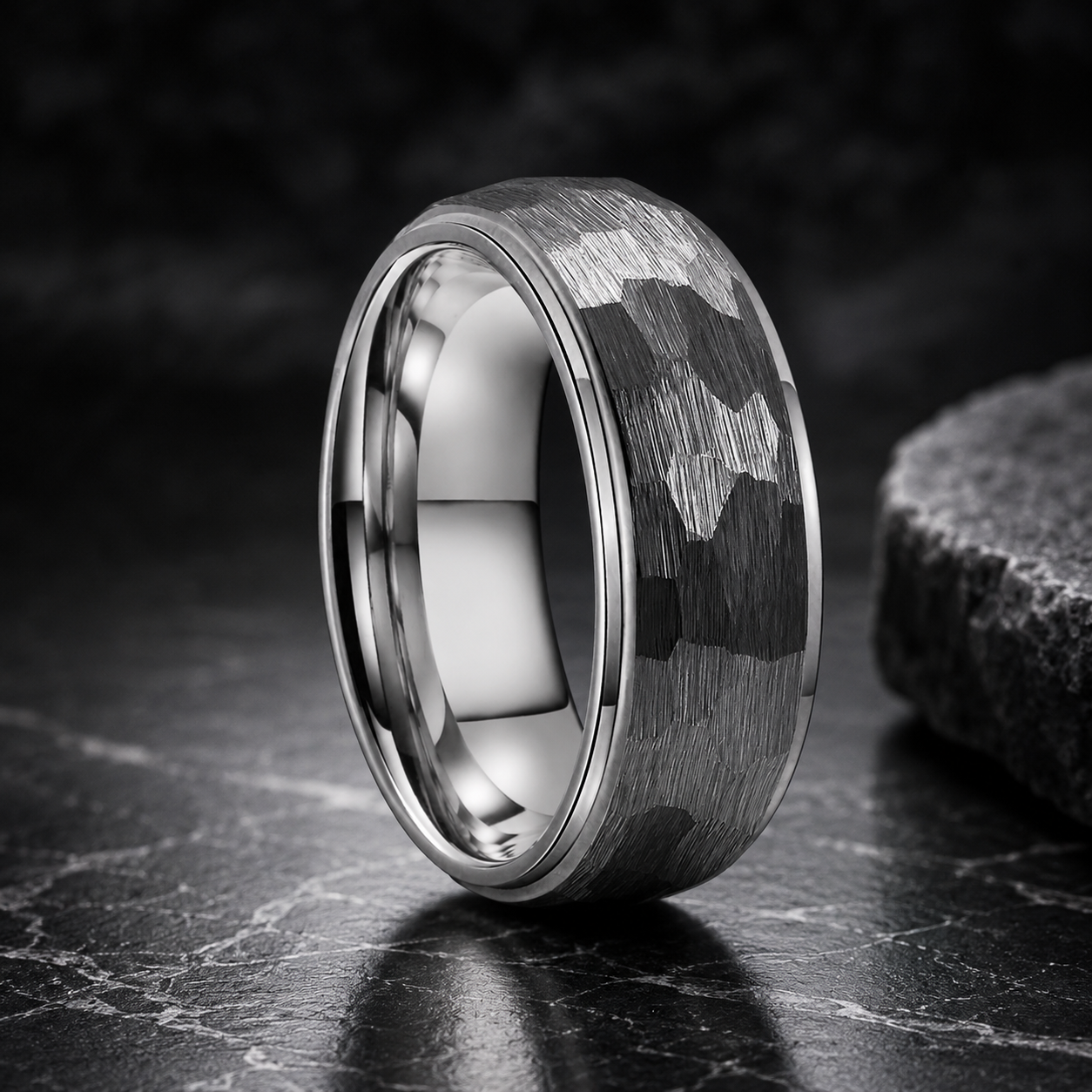 Silver Hammered Tungsten Ring