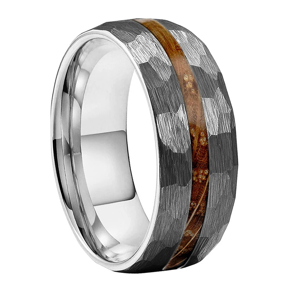 8mm Silver Tungsten Hammered Ring