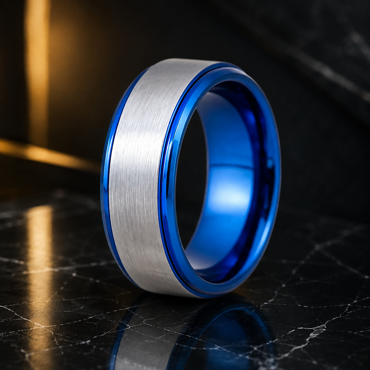 Silver and Blue Tungsten Ring