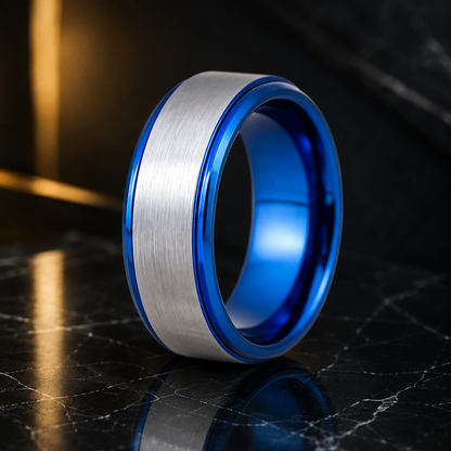 Silver and Blue Tungsten Ring