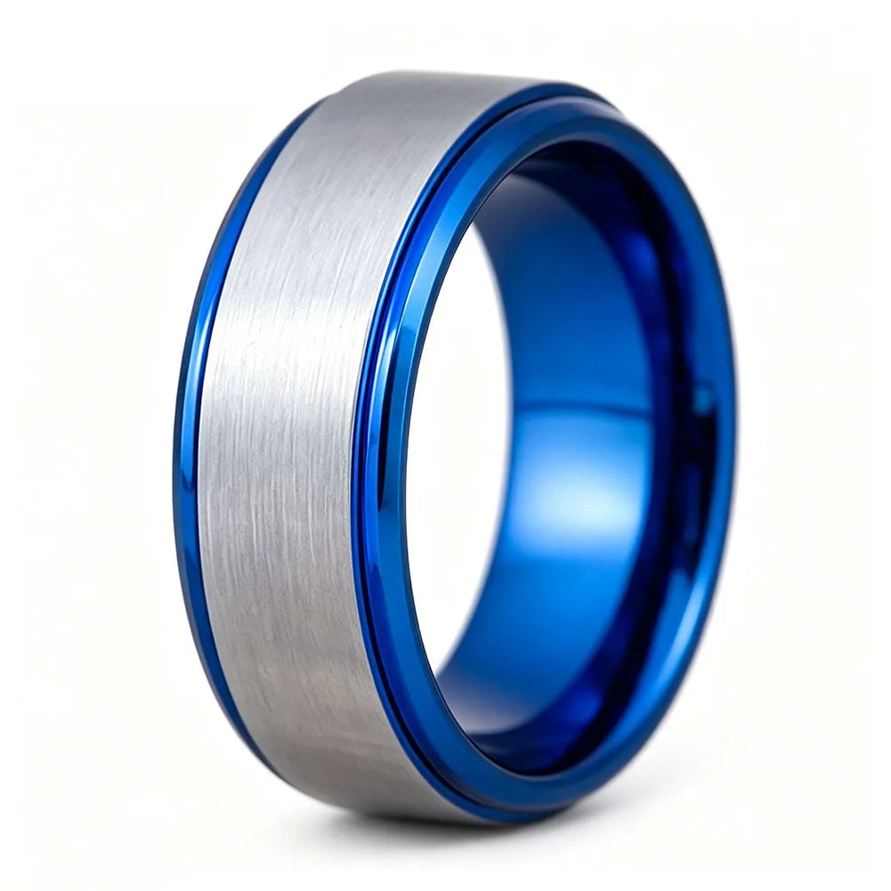 Silver and Blue Tungsten Ring