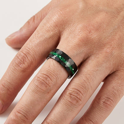 The Emerald Unity™ – Tungsten Ring with Green Stone Inlay