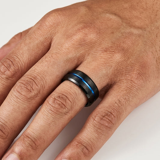 Thin Blue Line Tungsten Ring