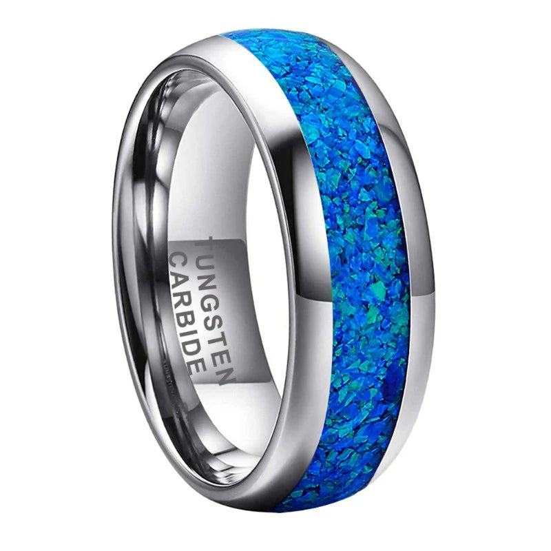 8mm Tungsten Ring with Blue Opal Inlay