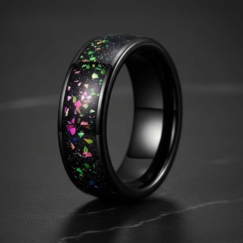 8mm Tungsten Ring with Galaxy Opal Inlay