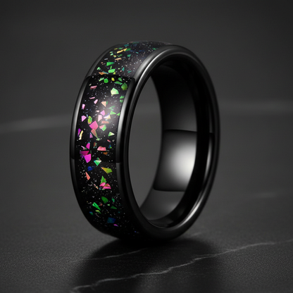 8mm Tungsten Ring with Galaxy Opal Inlay