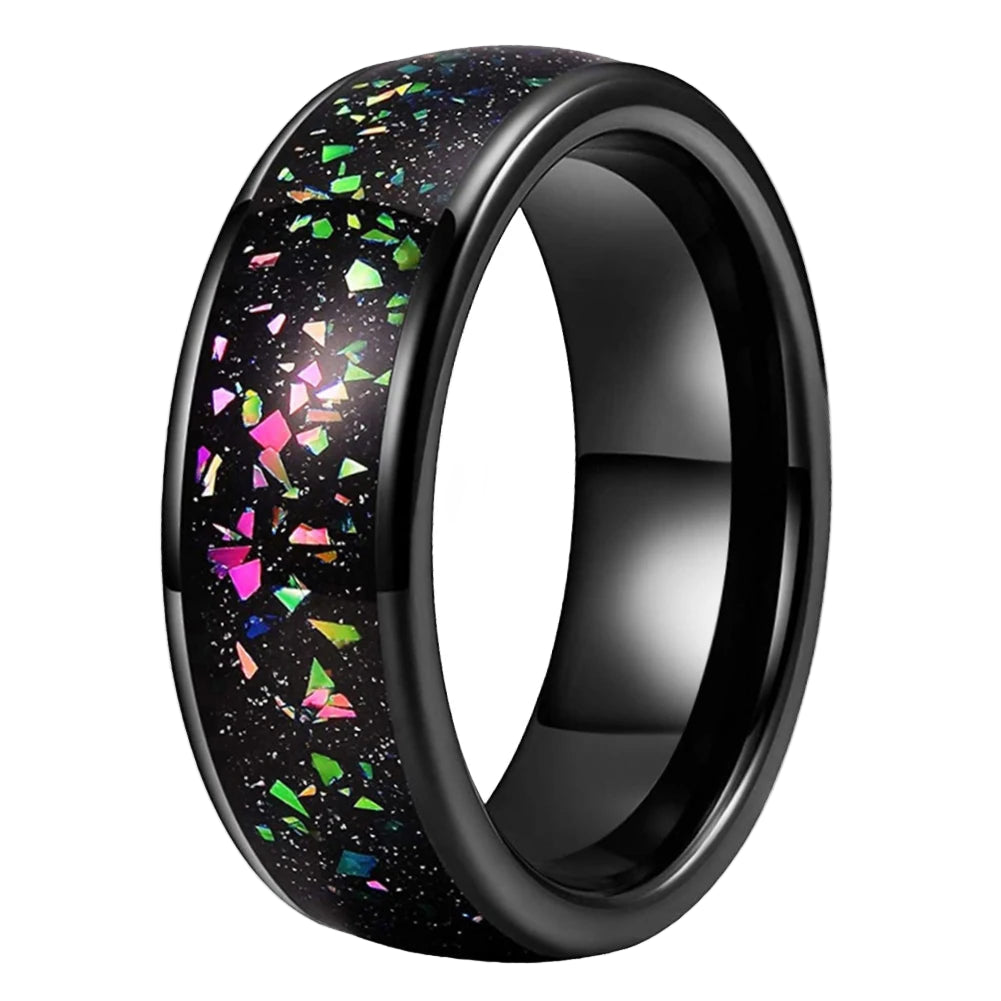 8mm Tungsten Ring with Galaxy Opal Inlay