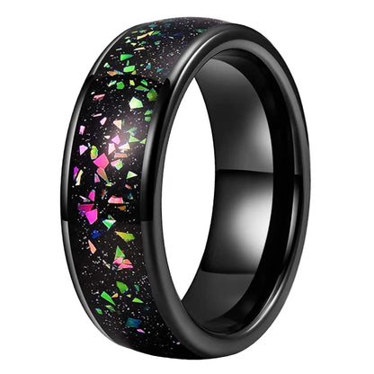 8mm Tungsten Ring with Galaxy Opal Inlay