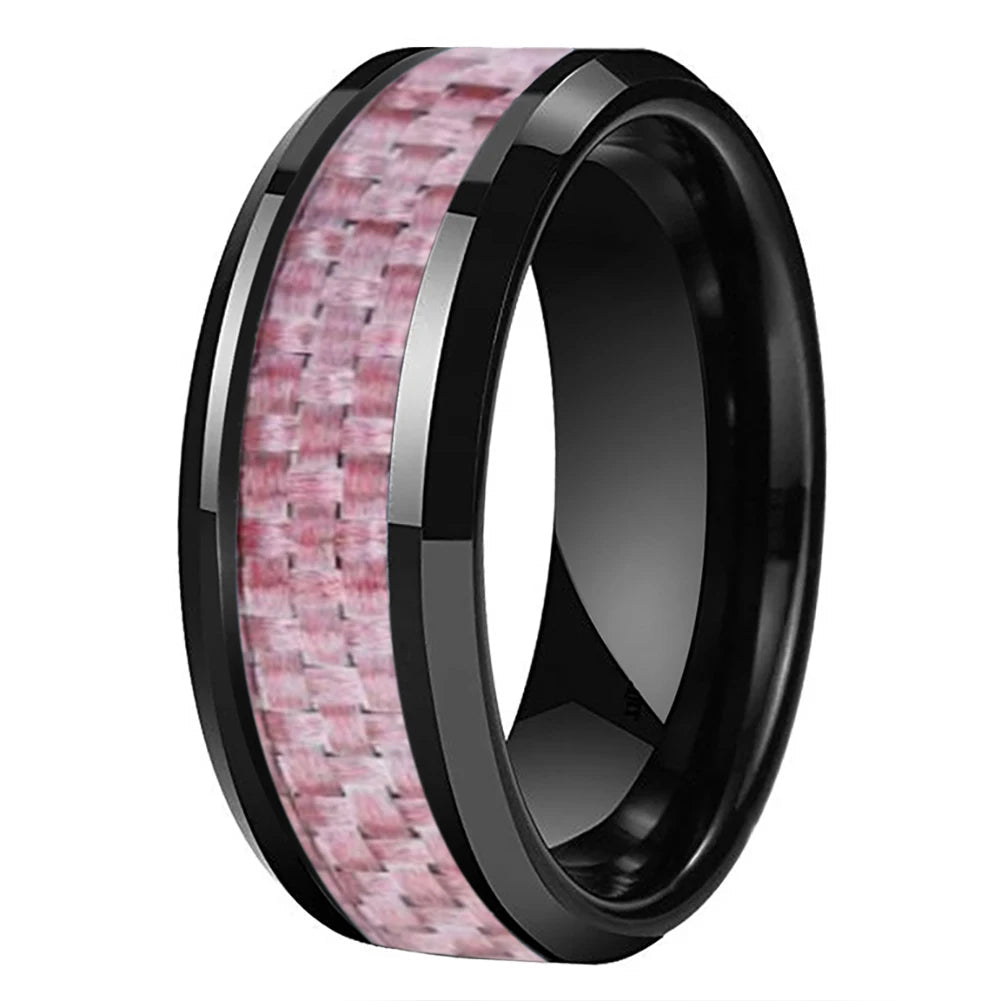 Tungsten Ring with Pink Carbon Fiber Inlay
