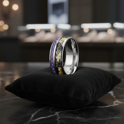 8mm Tungsten Ring – Purple Carbon Fiber, Meteorite & Gold Foil