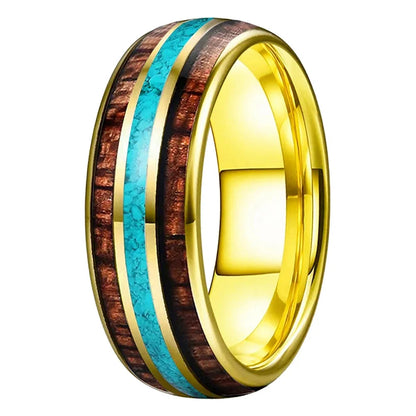 8mm-Tungsten Ring – Turquoise & Koa Wood Inlay.