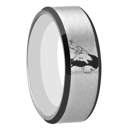 8mm Tungsten Ring – Wolf Girl Design