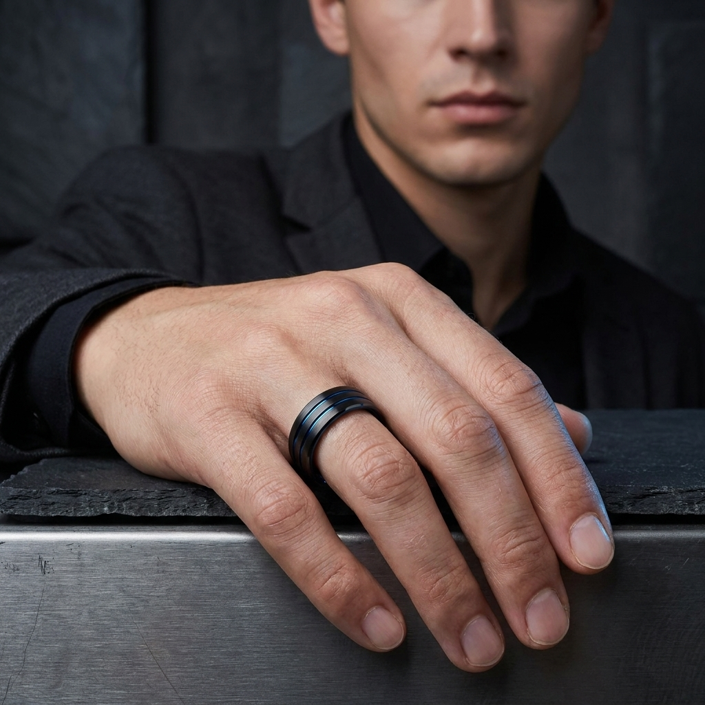 Tungsten Ring with Blue Inside