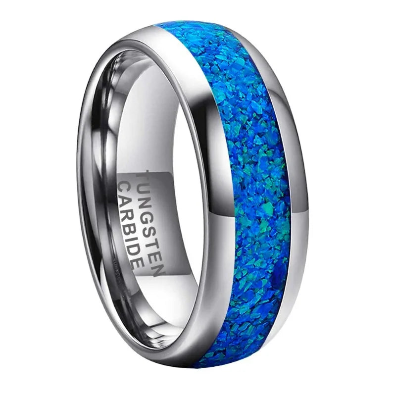 8mm Tungsten Ring with Blue Opal Inlay