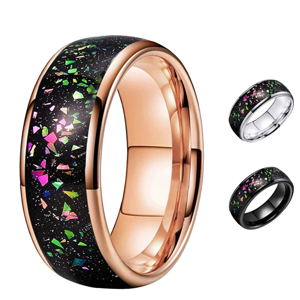 8mm Tungsten Ring with Galaxy Opal Inlay