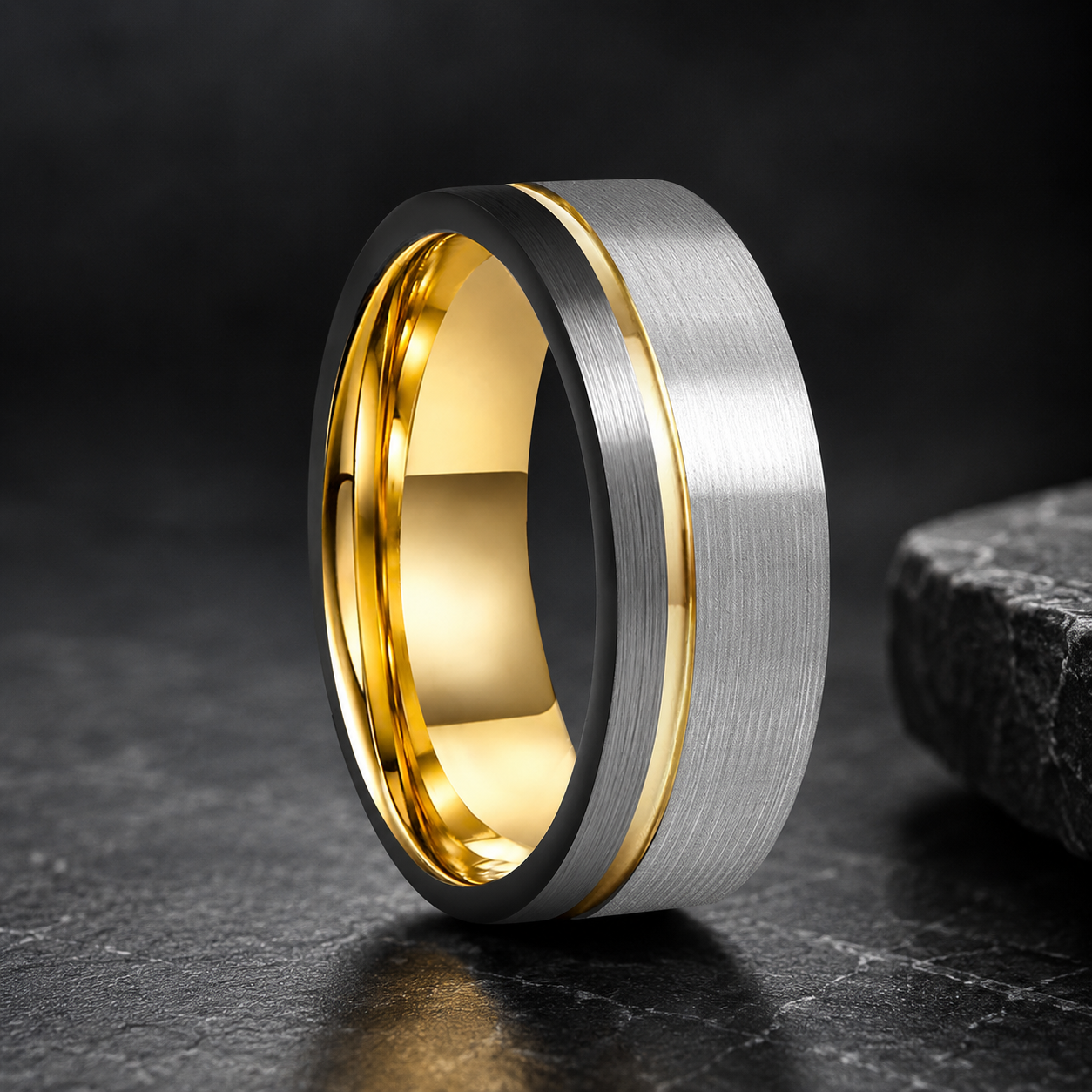 Tungsten Ring with Gold Inlay