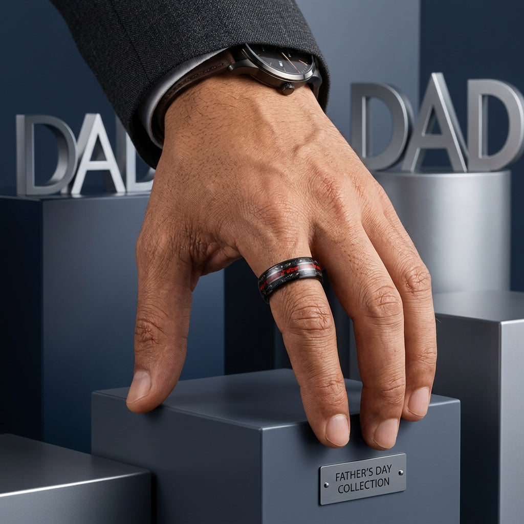 Tungsten Ring with Meteorite & Dinosaur Bone Inlay