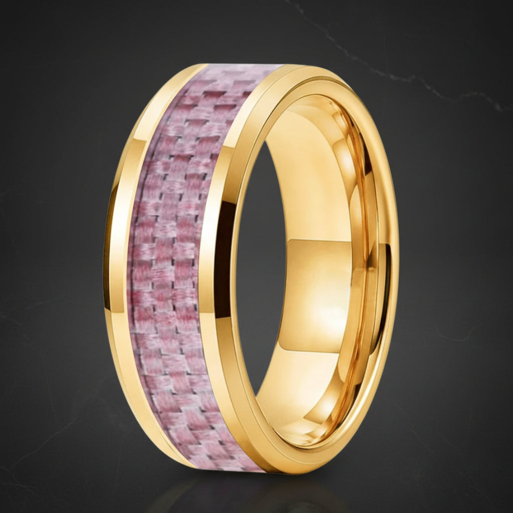 Tungsten Ring with Pink Carbon Fiber Inlay