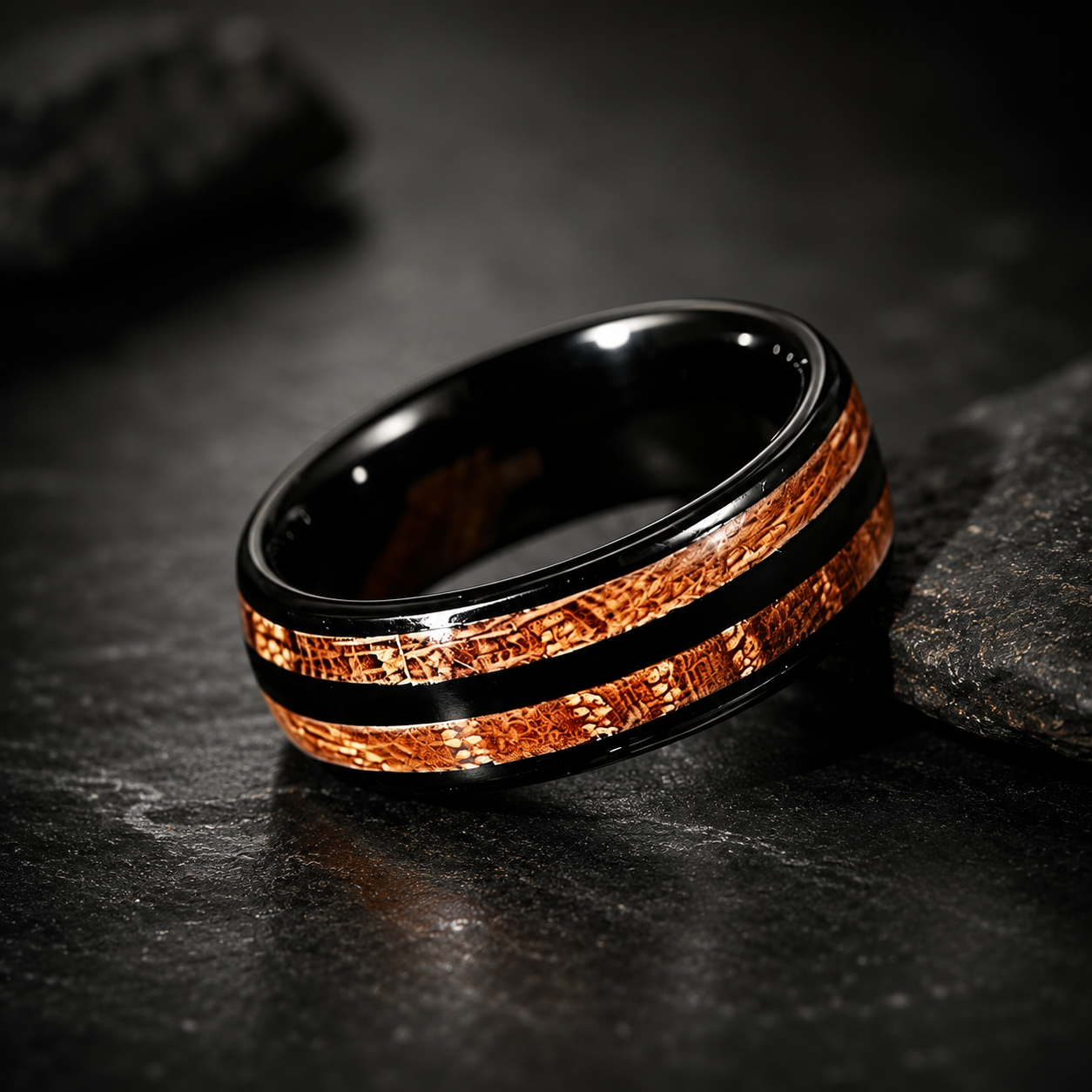 Whiskey Wood Tungsten Wedding Band