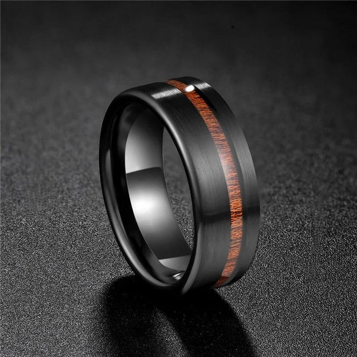 8mm Wood Grain Black Ring for Men