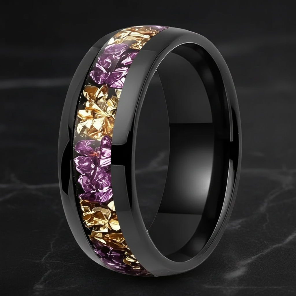 8mm Purple and Gold Tungsten Ring