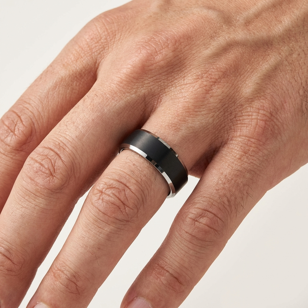 8mm black Tungsten Carbide Wedding Band.